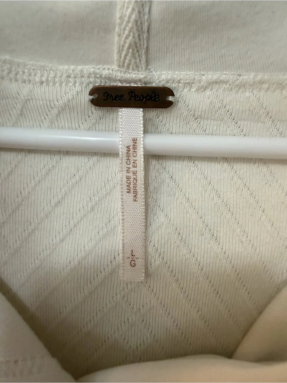 Free People Off White Textured Cowl Neck Hoodie Sweater Boho Cozy Sz L